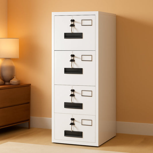 White Industrial Grade 4 Drawer File Cabinet Lockable-0
