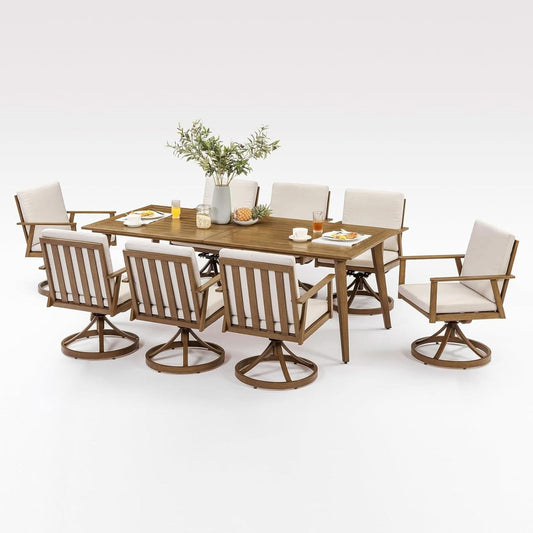 Nine Piece Outdoor Patio Dining Set with Swivel Chairs ShipItFurniture