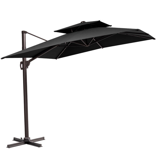 11' Black Polyester Round Tilt Cantilever Patio Umbrella With Stand Rosenthal Community Care Services