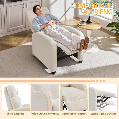 Ivory Fabric Recliner Chair With Adjustable Recline-4