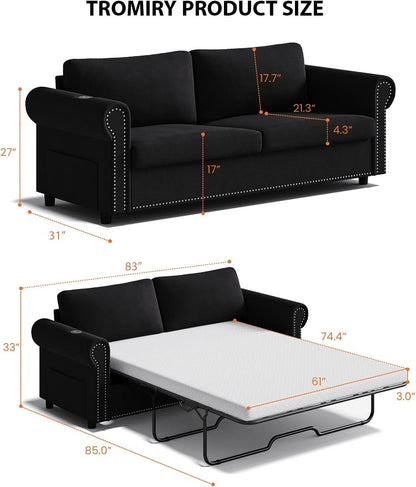 Queen Sleeper Sofa Bed Black Ergonomic Contemporary ShipItFurniture