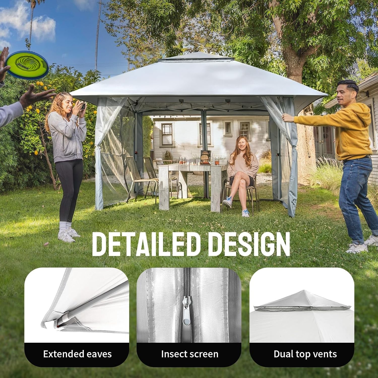 13x13 Pop Up Gazebo White Weatherproofing Durability-2
