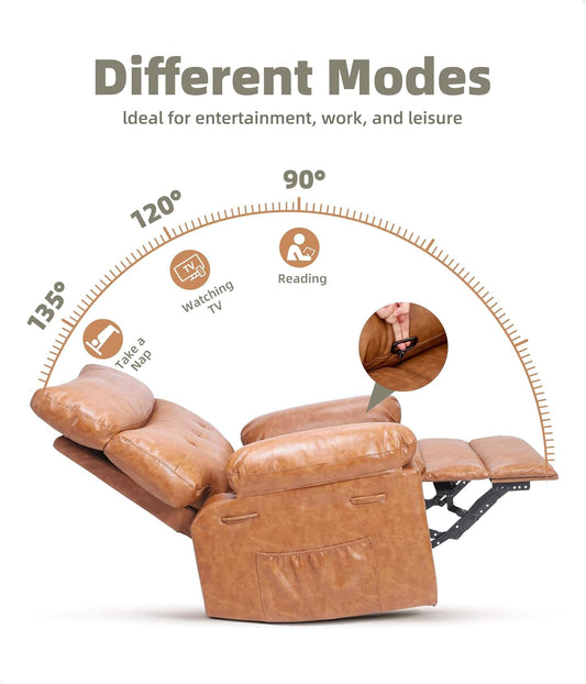 Oversized Leather Recliner Chair With Heated Massage