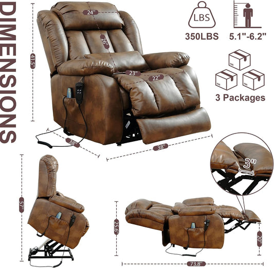 Oversized Genuine Leather Power Lift Recliner Chair