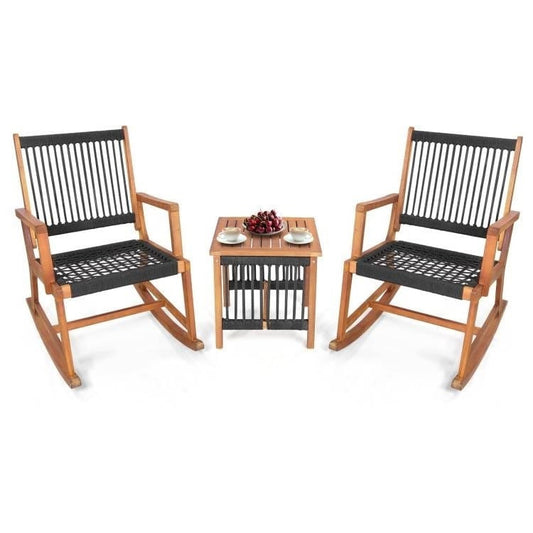3 Piece Outdoor Wood Patio Furniture Rocking Chair Table Bistro Set Rosenthal Community Care Services