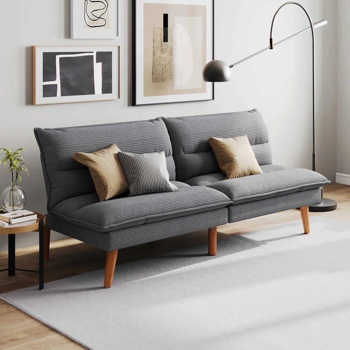 Modern Grey Corduroy Fabric Futon Sleeper Sofa Bed Couch with Wood Legs Rosenthal Community Care Services