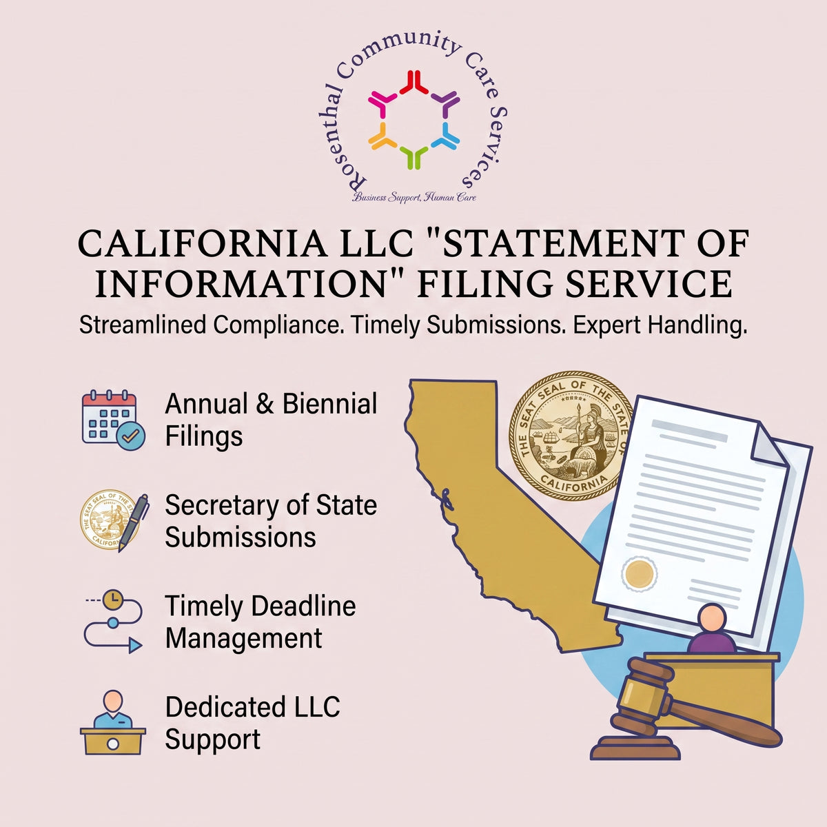 California LLC 'STATEMENT OF INFORMATION' Filing Service Rosenthal Community Care Services LLC