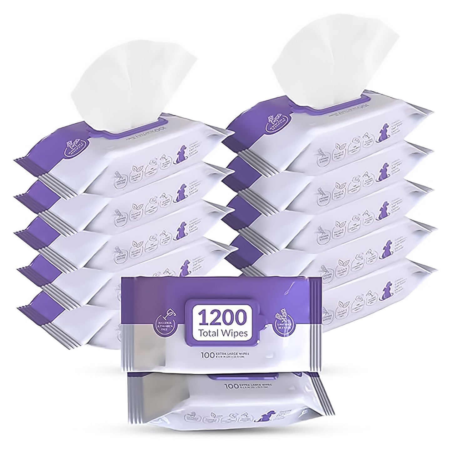 Pursonic Lavender Scented Pet Wipes – 12 Packs of 100 (1200 Total) Extra Large Wipes for Gentle Cleaning & Deodorizing Pursonic
