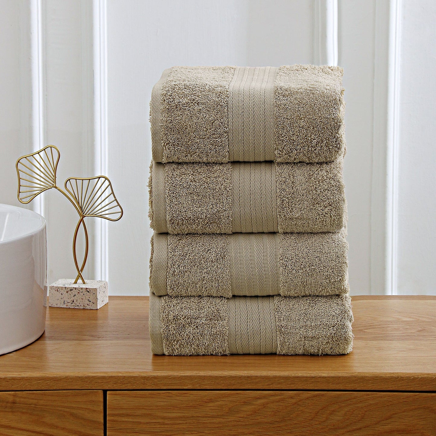 Linenland 4 Piece Cotton Bath Towels Set - Sandstone-2