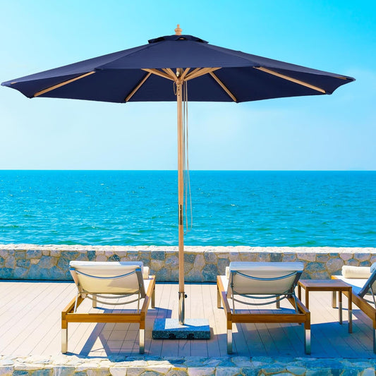 9ft Bamboo Outdoor Patio Umbrella Pulley Lift Market Umbrella ShipItFurniture