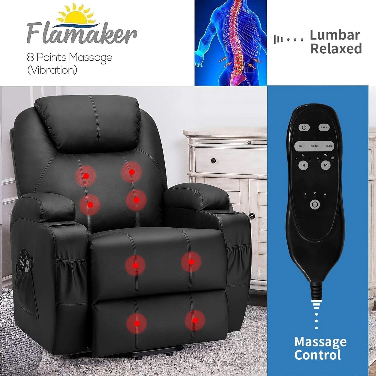 Power Lift Recliner Chair Leather With Massage For Elderly-3