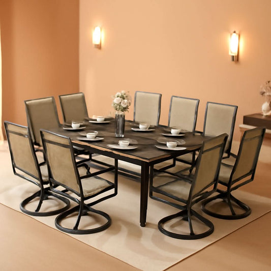 Patio Furniture Set Table For 8 Grayish Brown Swivel Chairs ShipItFurniture