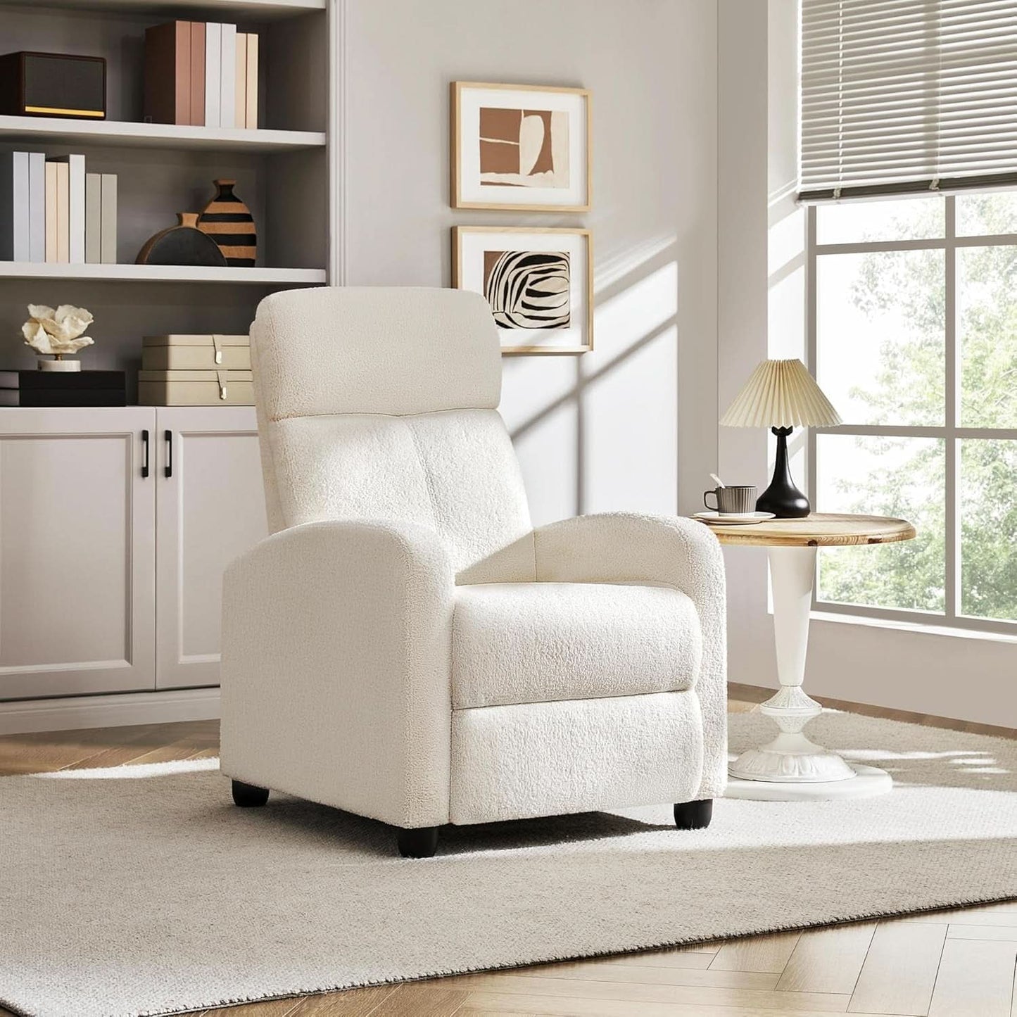 Ivory Fabric Recliner Chair With Adjustable Recline-1