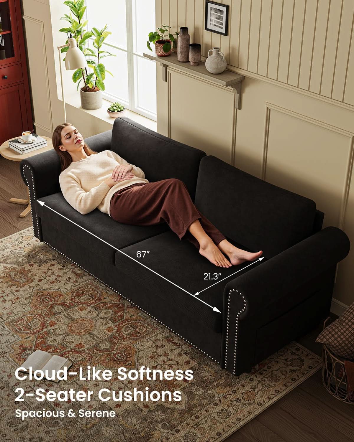 Queen Sleeper Sofa Bed Black Ergonomic Contemporary ShipItFurniture