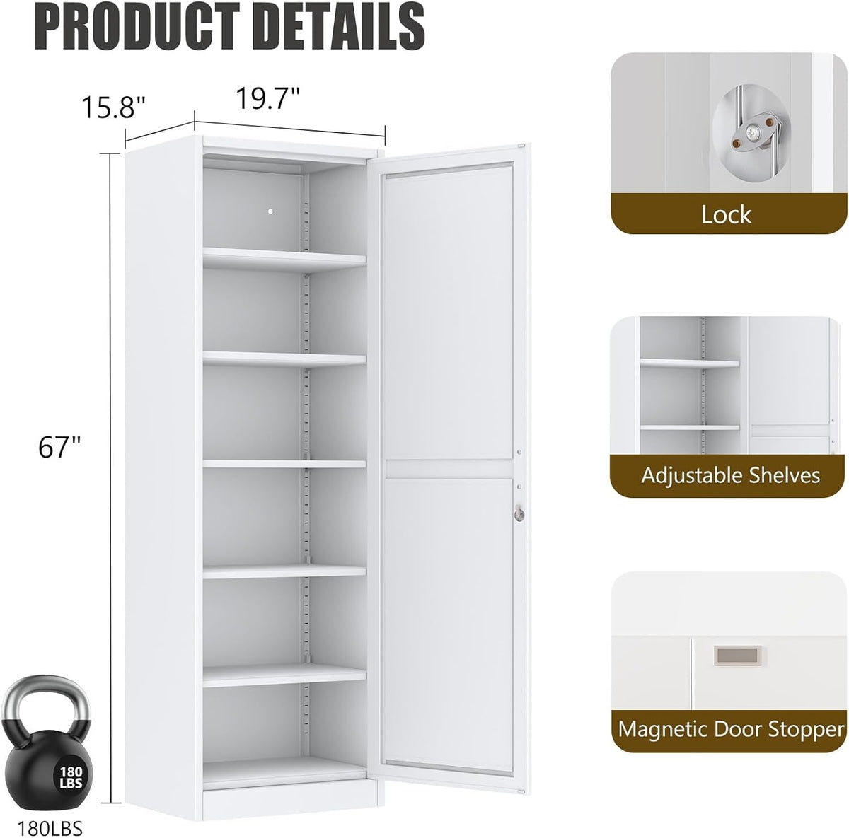 Lockable Metal Locker Cabinet Narrow White Storage-1