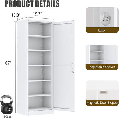 Lockable Metal Locker Cabinet Narrow White Storage-1