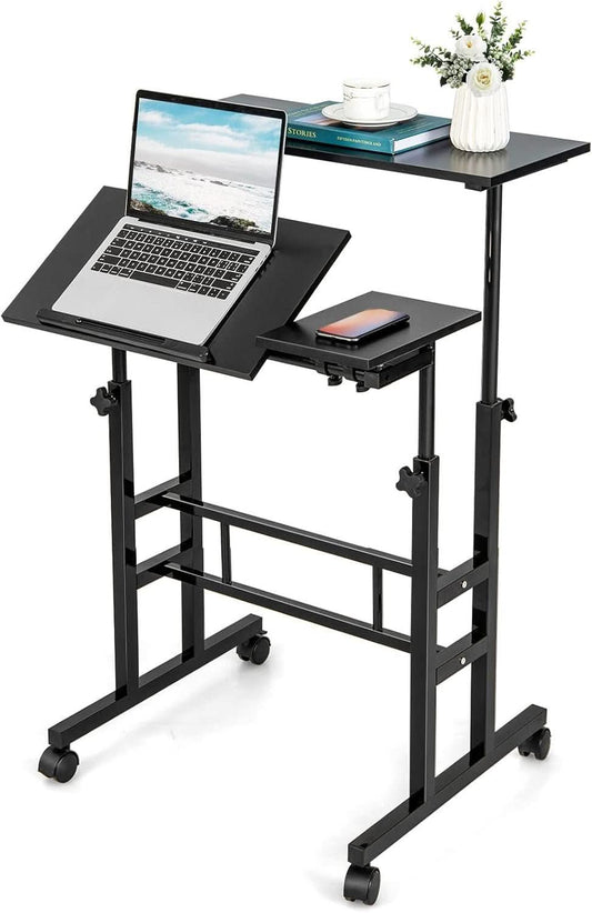 Height Adjustable Mobile Desk with Tilting Top and Wheels-0