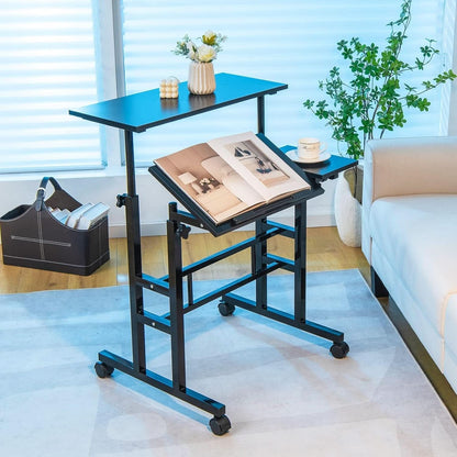Height Adjustable Mobile Desk with Tilting Top and Wheels-1