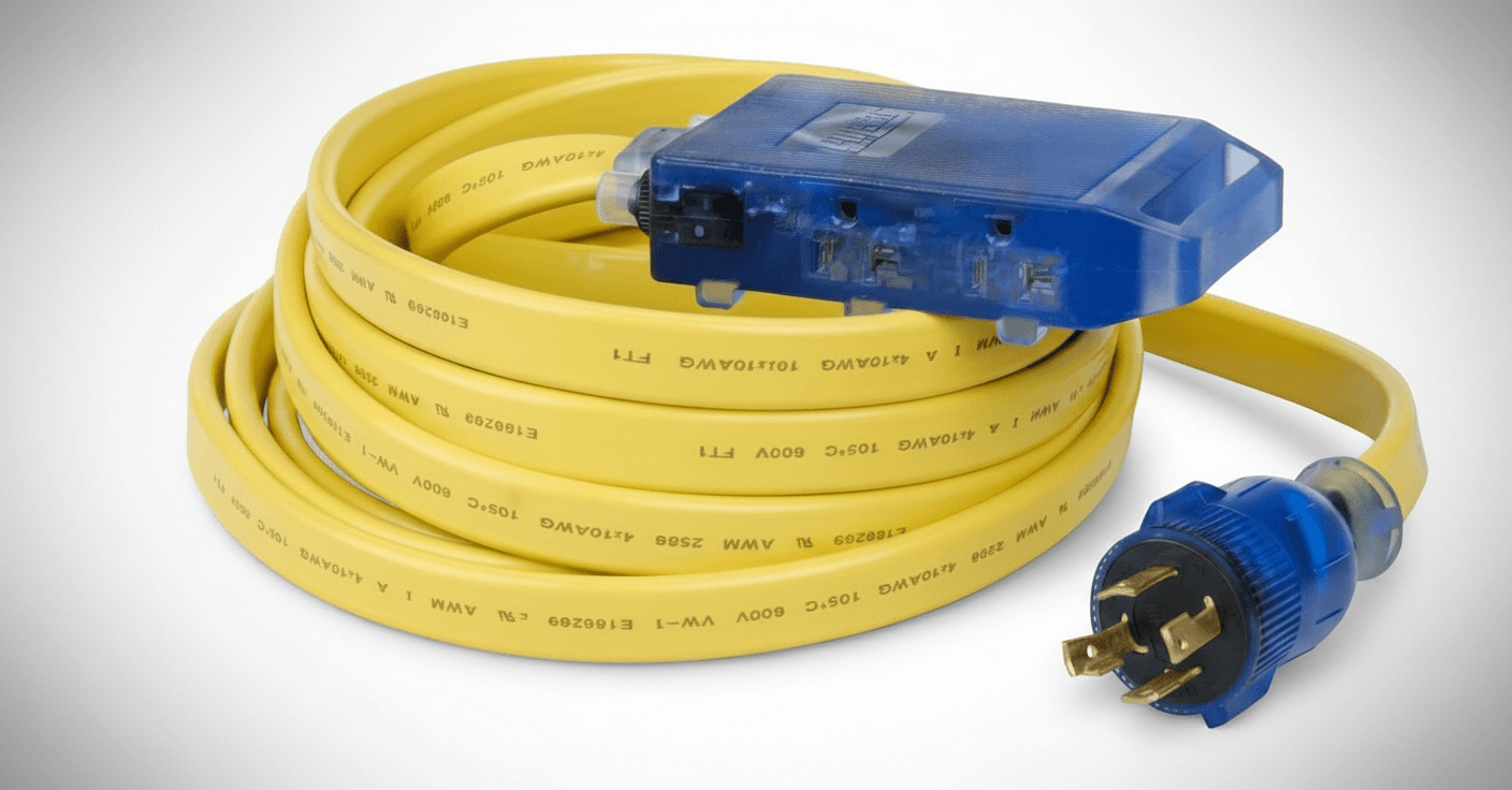 25 ft Generator Extension Cord – Heavy-Duty Flat 10 Gauge Power Distribution Cord with Multiple Household Outlets-1